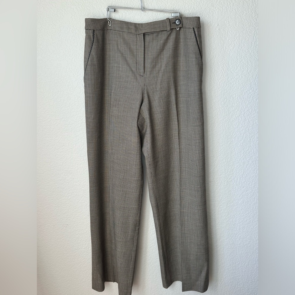 ANNE KLEIN Wool Houndstooth Slacks Sz 12 TALL tan and brown fully lined